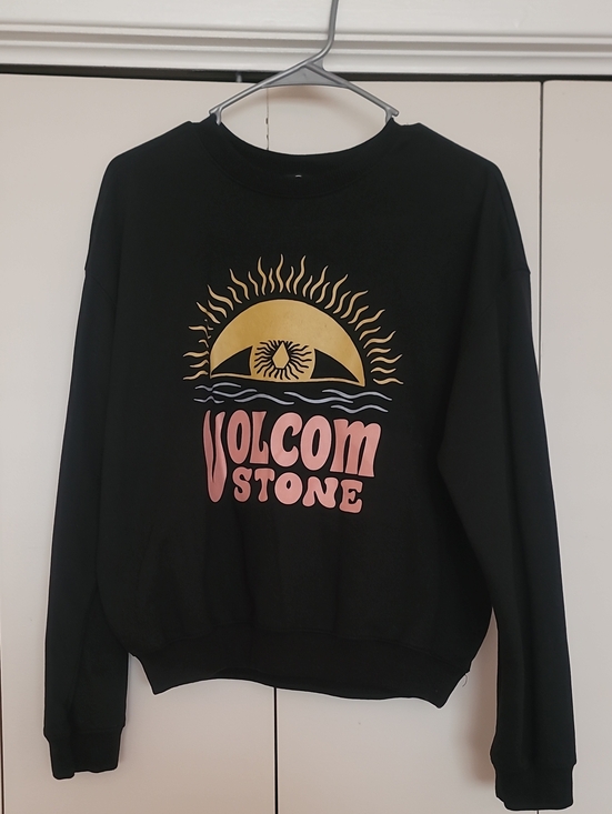Volcom Sweaters - Volcom Black Crewneck with Pink Logo & Gold Sun Graphic